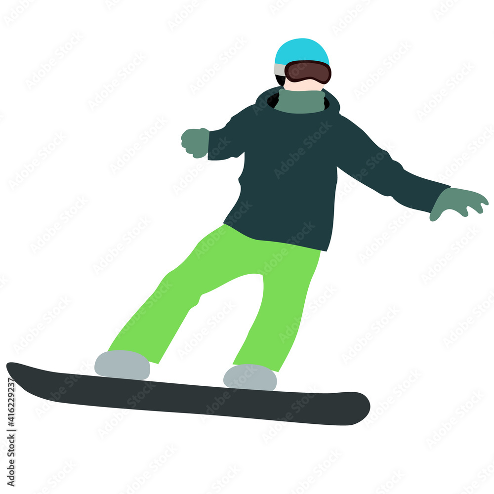 Obraz premium Illustration of snowboarder (white background, vector, cut out)