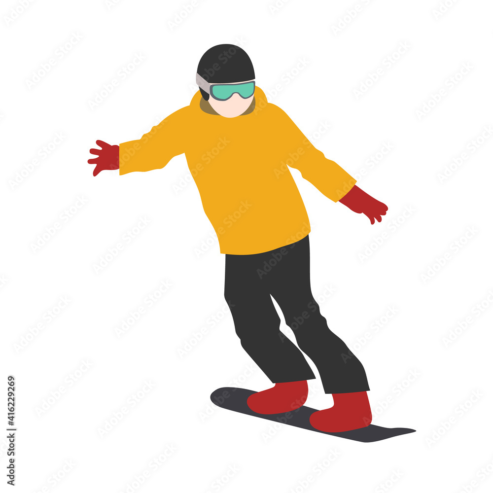 Illustration of snowboarder (white background, vector, cut out)