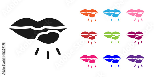 Black Herpes lip icon isolated on white background. Herpes simplex virus. Labial infection inflammation symbol. Set icons colorful. Vector.