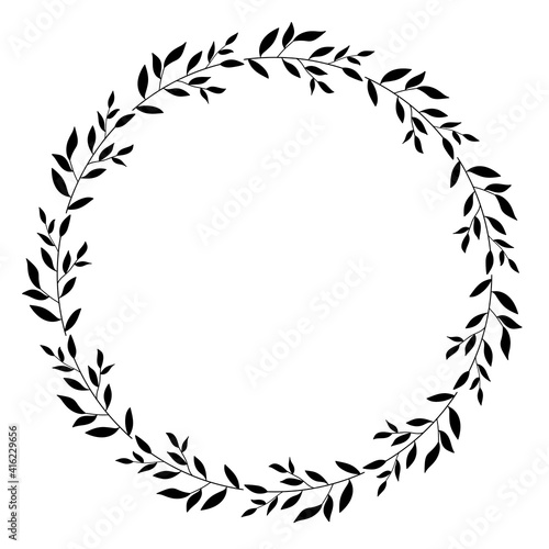 Flowers frame. Wreath. Leaf wreath. Round frame. Isolated on white background. Design of invitations, wedding or greeting cards. © Irina Ostapenko