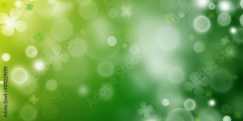 Schilderij op canvas St Patrick's day illustration, clover leafs rotating on the green background