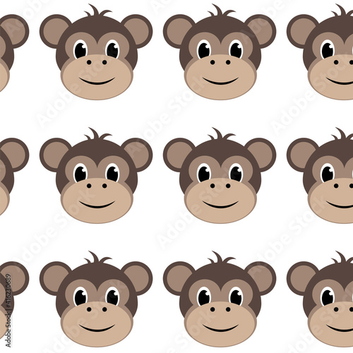 Monkeys faces cute seamless pattern.Vector illustration.