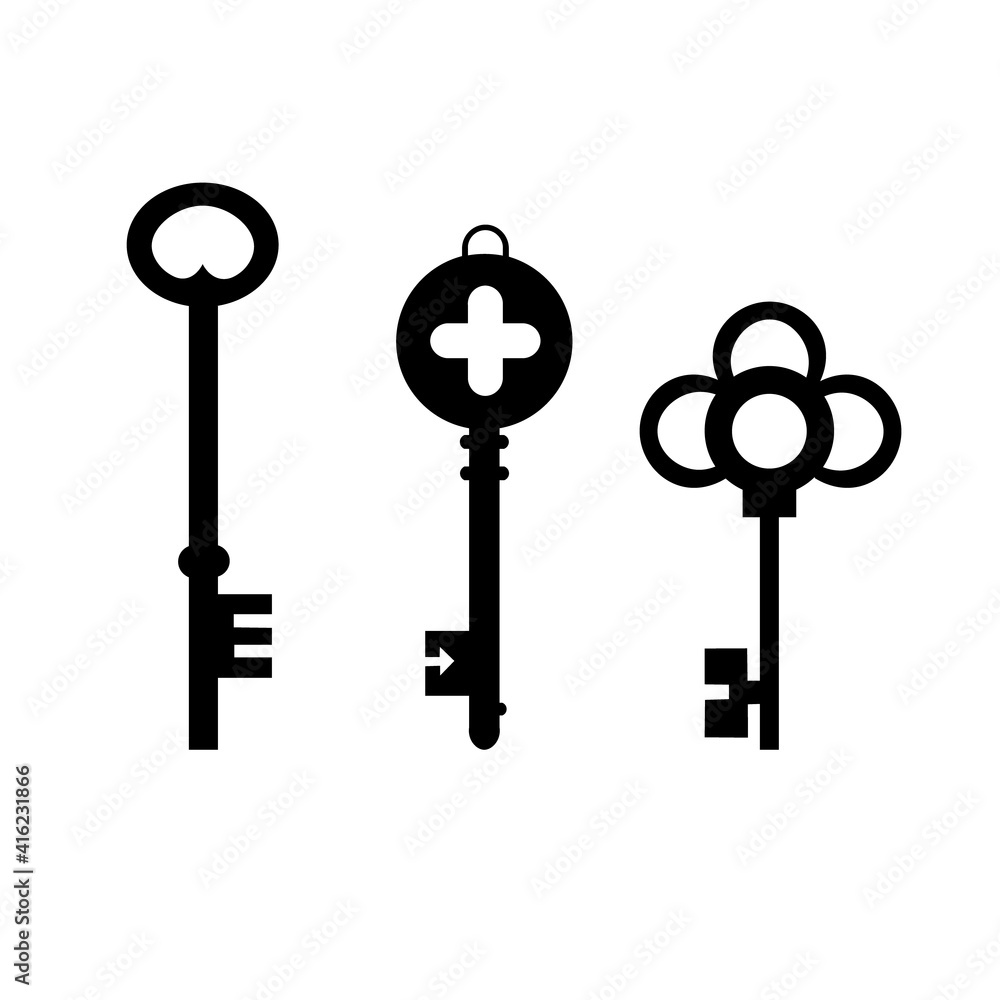 Another black key icon isolated on white background. Another black key icon isolated on white background.