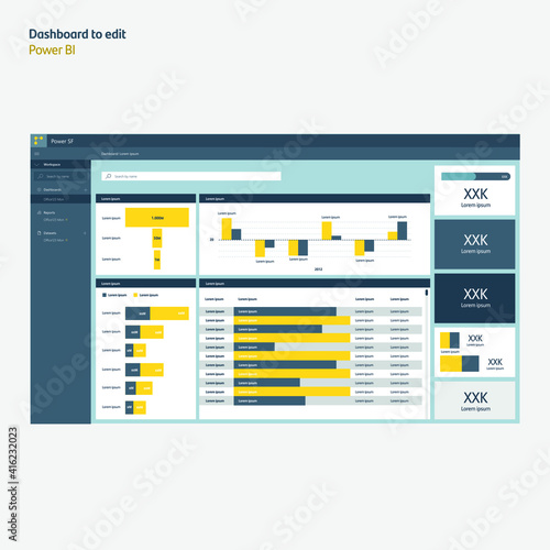 Power bi dashboard. Business report. Information design. EPS10