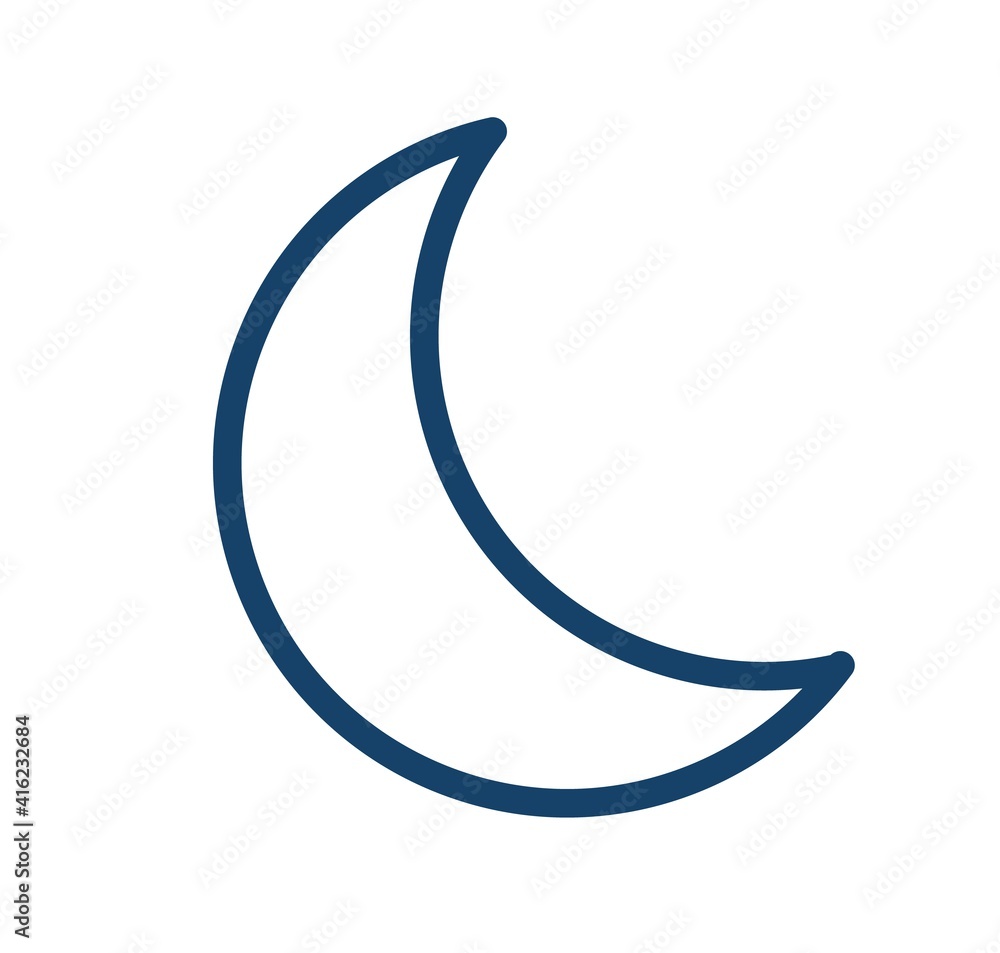 Simple icon in line art style with half moon or waning crescent. Symbol of night and bedtime