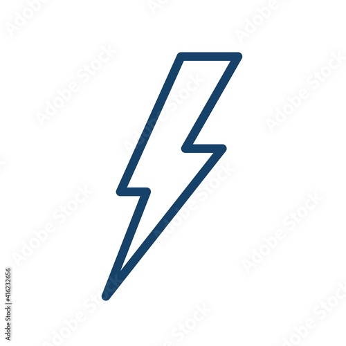 Simple weather icon in line art style of thunderbolt. Flash of lightning in thunder. Abstract symbol of thunderstorm. Linear flat vector illustration isolated on white background