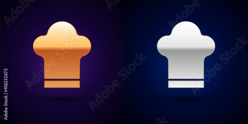 Isometric Chef hat icon isolated on orange and pink background. Cooking symbol. Cooks hat. Hexagon button. Vector.