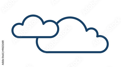Cloudy and overcast weather icon with two clouds in line art style. Abstract simple logo. Contoured flat vector illustration isolated on white background
