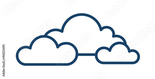 Cloudy and overcast weather icon with group of clouds in line art style. Abstract simple linear logo. Contoured flat vector illustration isolated on white background