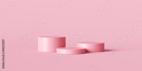Fototapeta Pink product background stand or podium pedestal on empty display with pastel backdrops