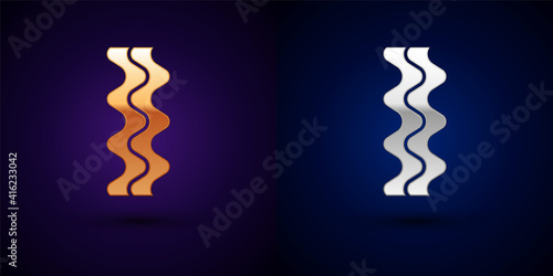 Isometric Bacon stripe icon isolated on orange and pink background. Hexagon button. Vector.