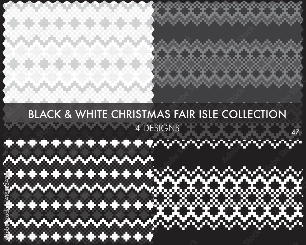 Black and White Christmas Fair Isle Seamless Pattern Collection Black and White Christmas Fair Isle Seamless Pattern Collection
