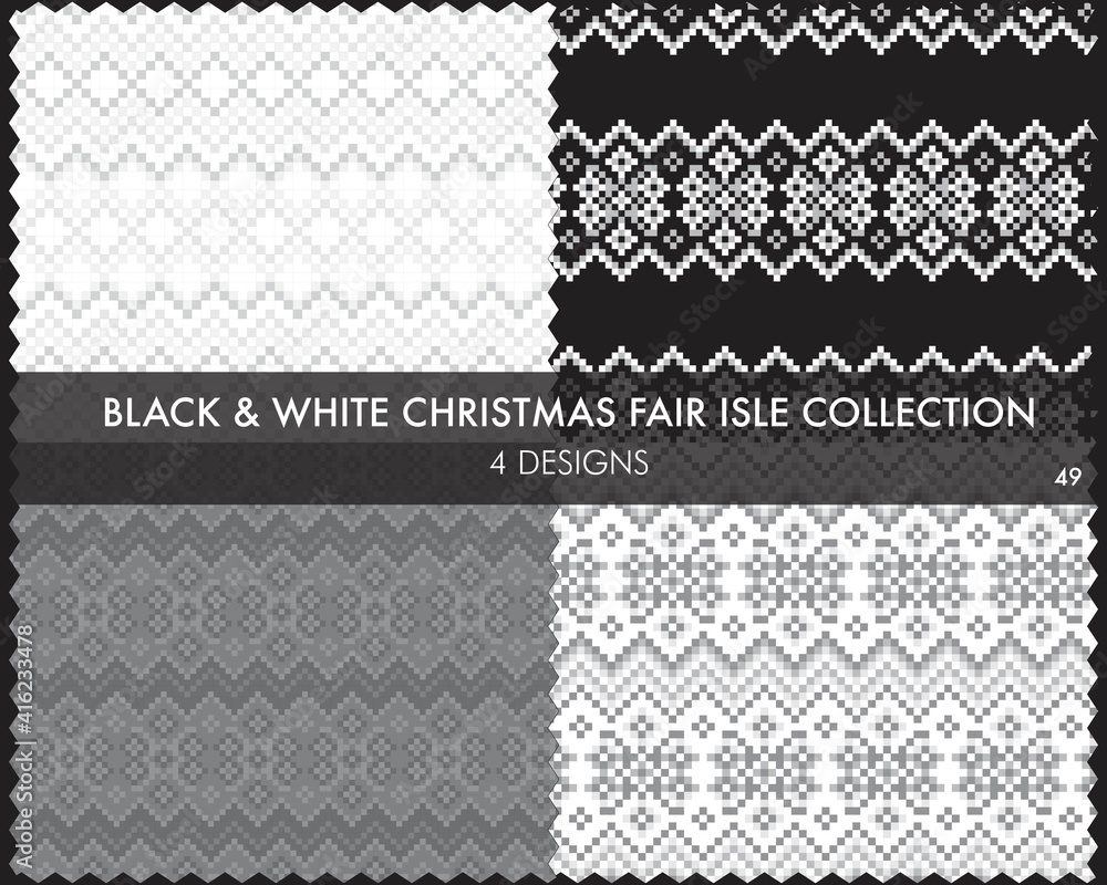 Black and White Christmas Fair Isle Seamless Pattern Collection