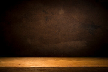Selected focus empty brown wooden table and wall texture or old black brick wall blur background image. for your photomontage or product display