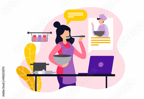 Online cooking courses. Self education at home. Vector illustration