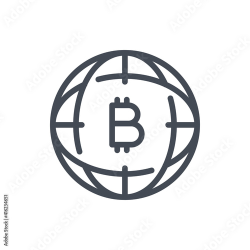 Bitcoin network connection line icon. Cryptocurrency connection vector outline sign.