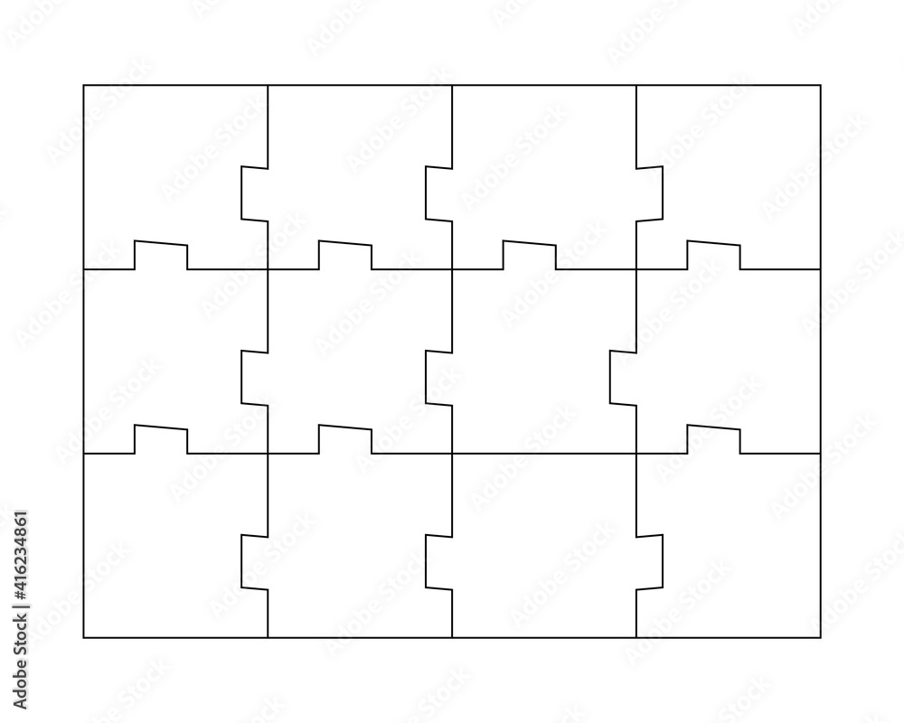 Unusual Abstract Blank Rectangle Jigsaw Puzzle with 12 pieces. Simple line art style for printing and web. Geometric triangle style. Stock vector illustration isolated