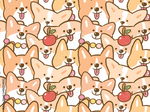 Seamless Pattern of Cute Cartoon Corgi Dog Illustration Design