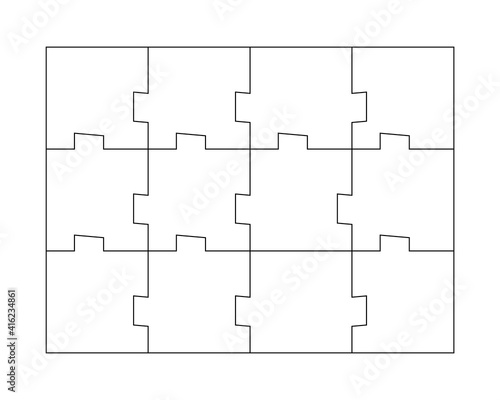 Unusual Abstract Blank Rectangle Jigsaw Puzzle with 12 pieces. Simple line art style for printing and web. Geometric triangle style. Stock vector illustration isolated