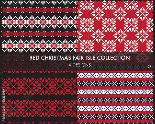 Red Christmas Fair Isle Seamless Pattern Collection