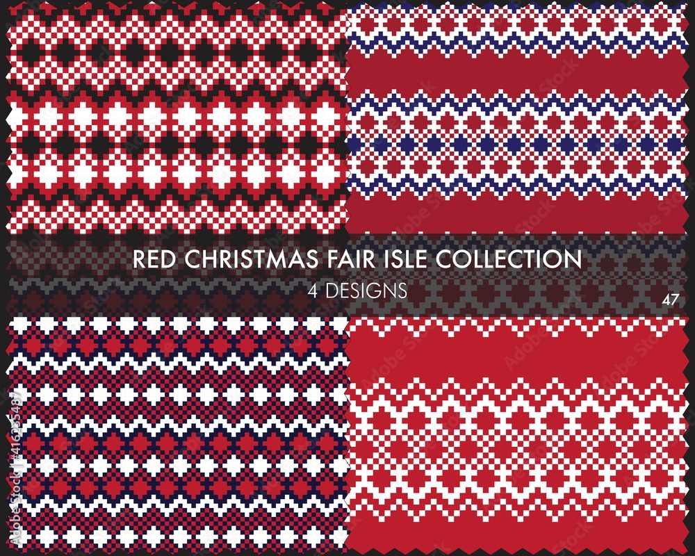 Red Christmas Fair Isle Seamless Pattern Collection Red Christmas Fair Isle Seamless Pattern Collection