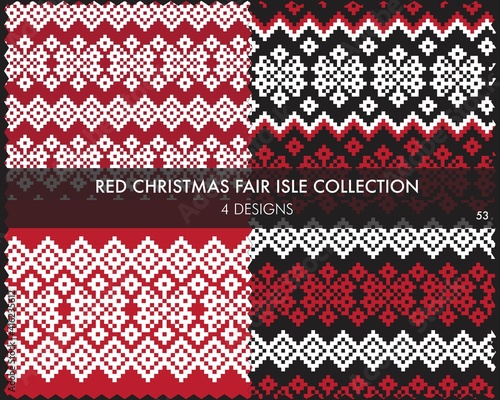 Red Christmas Fair Isle Seamless Pattern Collection