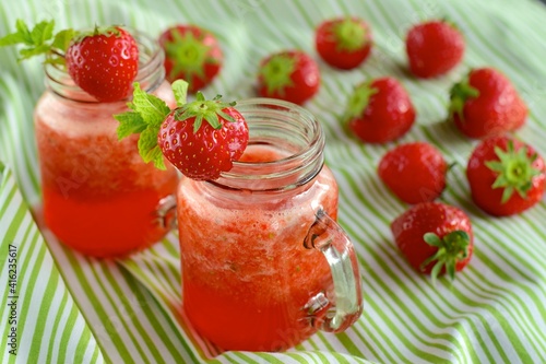 Wallpaper Mural Fresh organic strawberry juice with mint in glass jar Torontodigital.ca