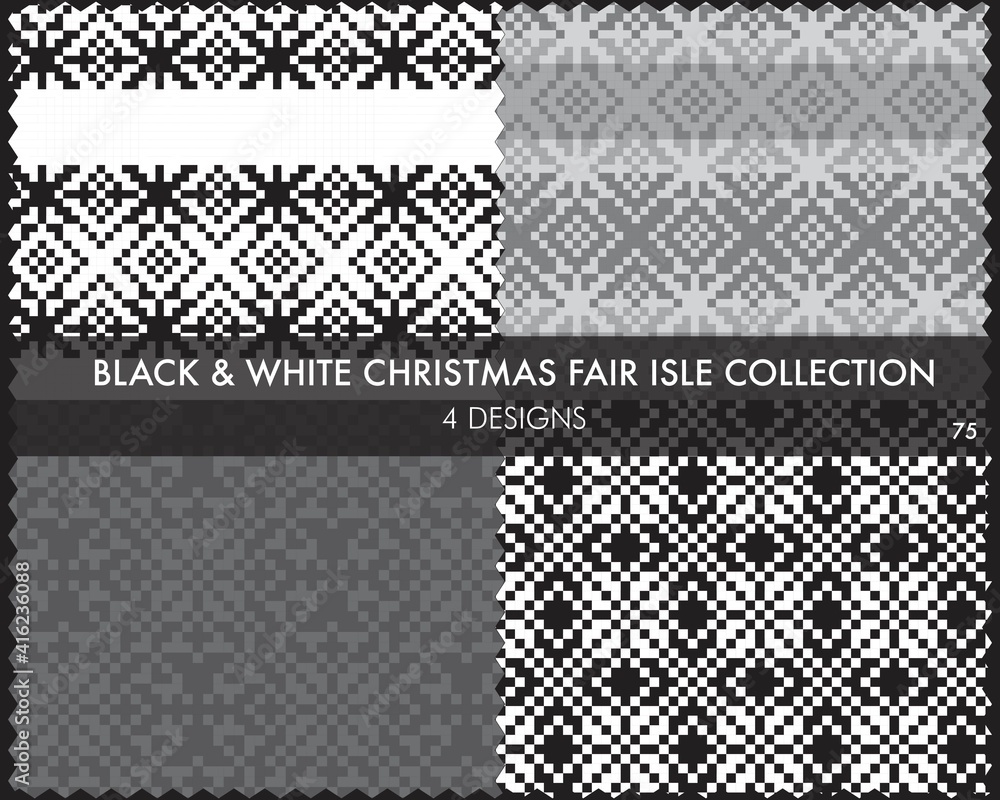 Black and White Christmas Fair Isle Seamless Pattern Collection