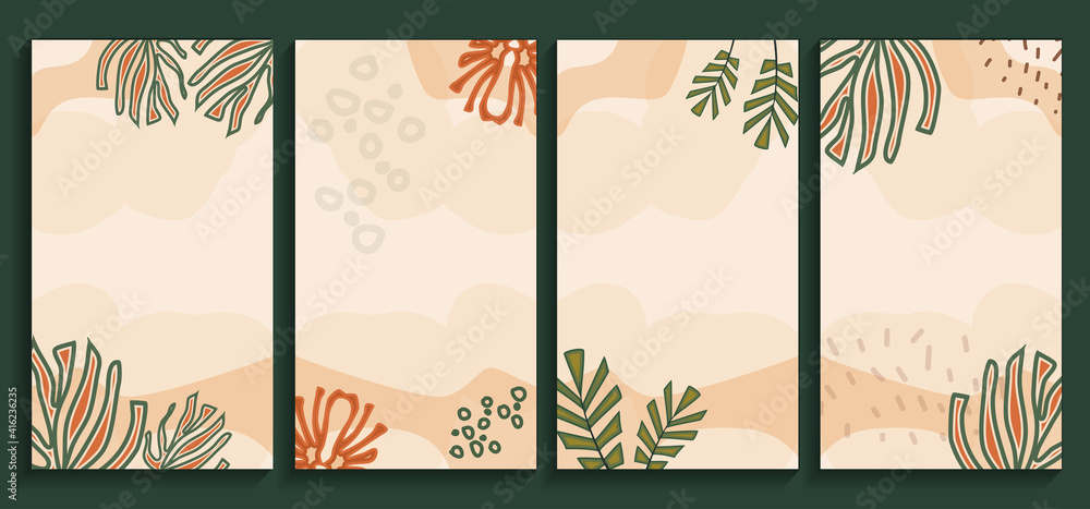 Abstract trendy universal vector background template. Leaves, shadow and abstract plants on the background. Template For postcards, posters, invitations, and other things