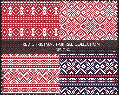 Red Christmas Fair Isle Seamless Pattern Collection