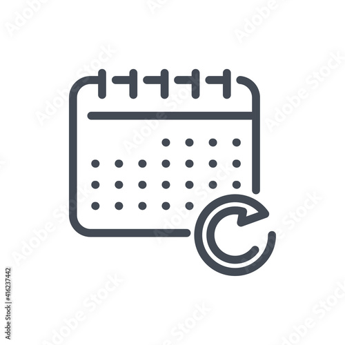 Timetable backup line icon. Calendar backup and refresh vector outline sign.