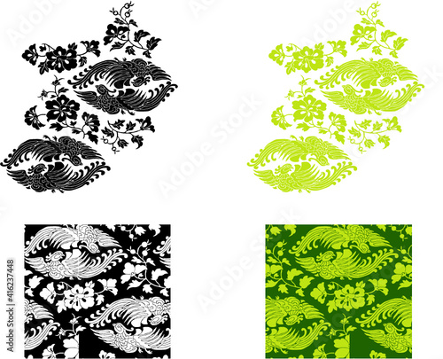 平安有職文様_鳳凰唐花唐草（ほうおうからはなからくさ）_タイル