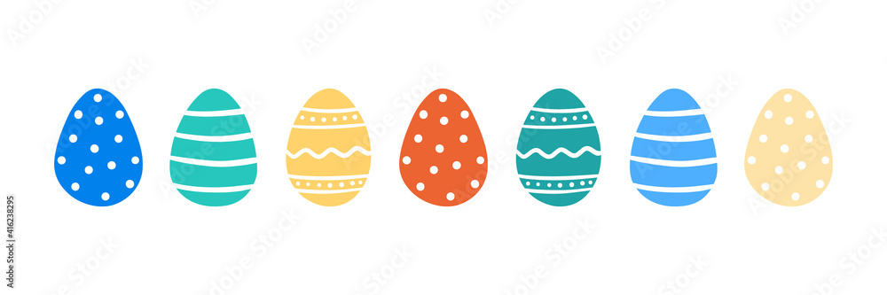 Set, collection of cute cartoon style vector easter egg decorated with dots, stripes, ornaments. Easter eggs design. Set, collection of cute cartoon style vector easter egg decorated with dots, stripes, ornaments. Easter eggs design.