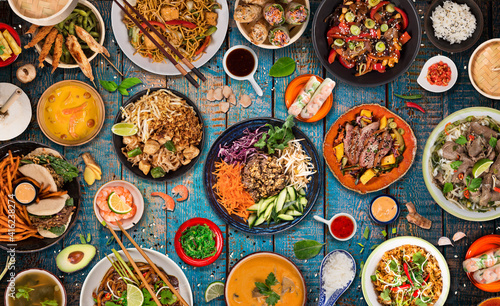 Various of asian meals on r...