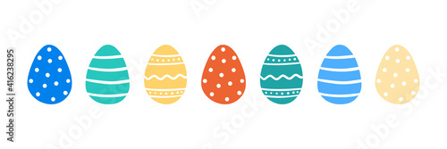 Set, collection of cute cartoon style vector easter egg decorated with dots, stripes, ornaments. Easter eggs design.