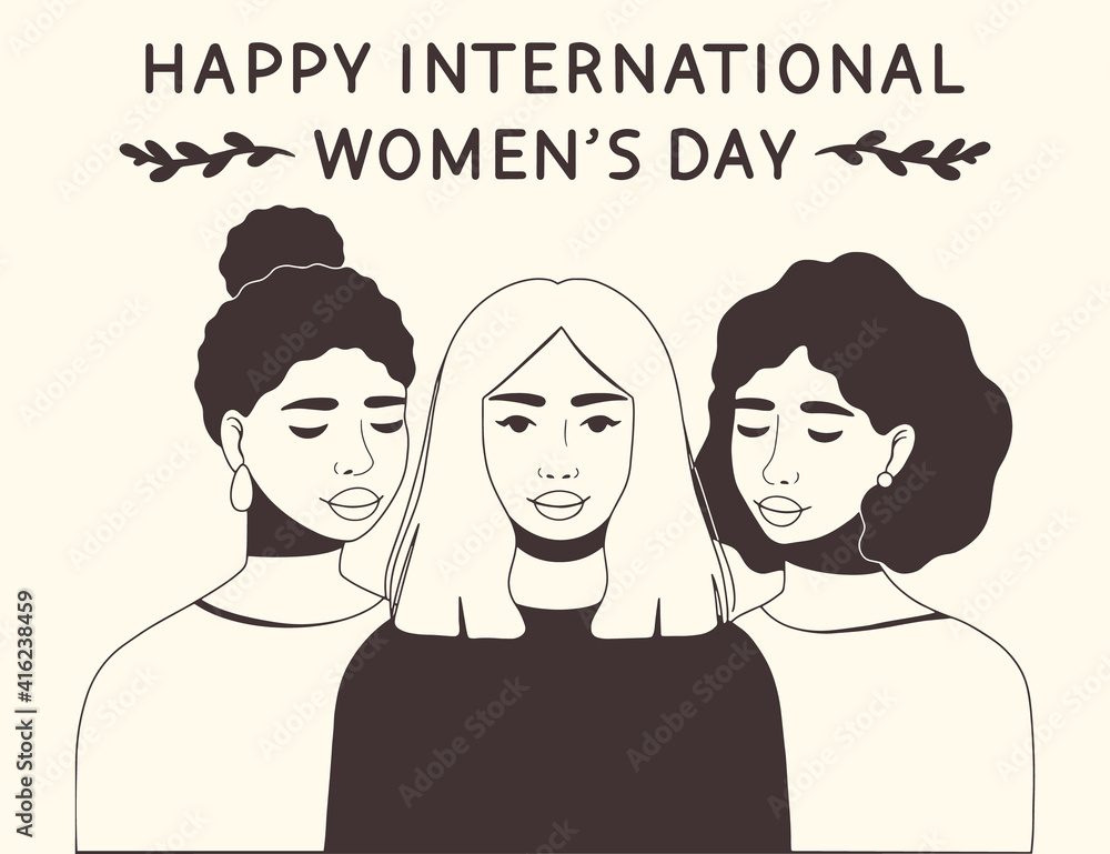 Beautiful women of different nationalities and cultures. Happy International Women's Day. Different ethnicity women. Women friendship concept, movement to empower women. Vector illustration. Beautiful women of different nationalities and cultures. Happy International Women's Day. Different ethnicity women. Women friendship concept, movement to empower women. Vector illustration.