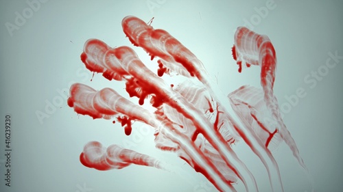Fotografie Male Hand Hitting Translucent Glass Leaving Blood Mark