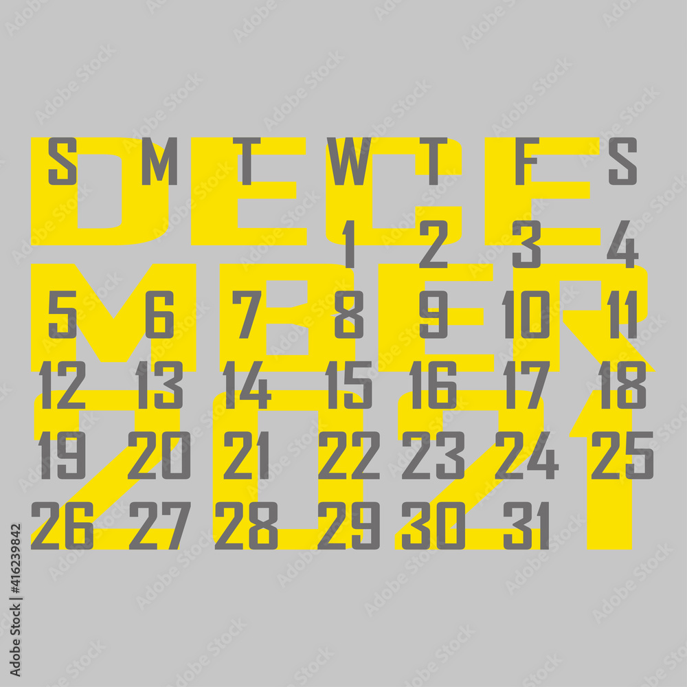 Letter calendar for December 2021. The week begins on Sunday. Time, planning and schedule concept. Flat design. Removable calendar for the month. Vector Letter calendar for December 2021. The week begins on Sunday. Time, planning and schedule concept. Flat design. Removable calendar for the month. Vector