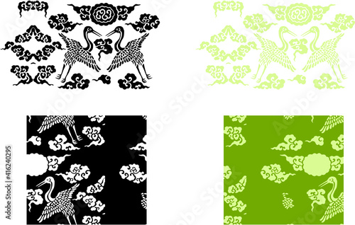 平安有職文様_雲鶴（うんかく）02_タイル