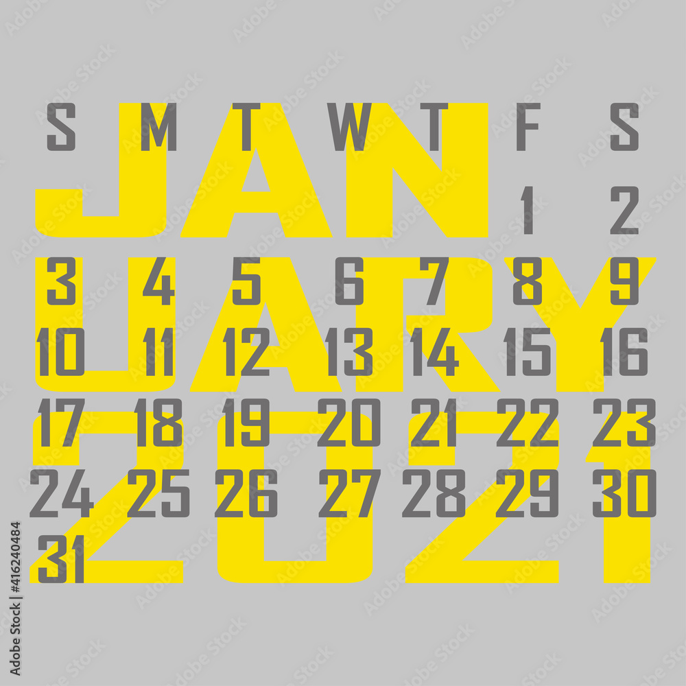 Letter calendar for January 2021. The week begins on Sunday. Time, planning and schedule concept. Flat design. Removable calendar for the month. Vector Letter calendar for January 2021. The week begins on Sunday. Time, planning and schedule concept. Flat design. Removable calendar for the month. Vector