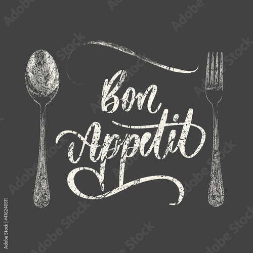 Vintage Chalkboard Bon Appetit Poster . Vector illustration.