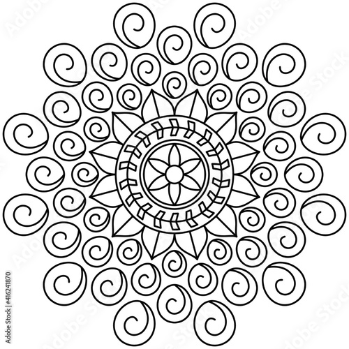 Simple Mandala Shape for Coloring. Vector Mandala. Circular. Flower. Oriental. Coloring Book Page. Outline.
