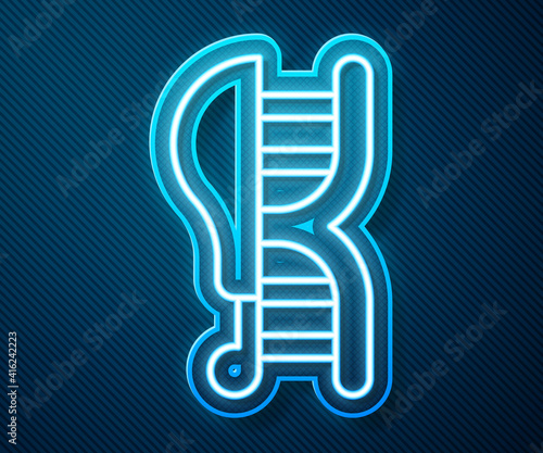 Glowing neon line Genetically modified chicken icon isolated on blue background. Syringe being injected to chicken. Vector.