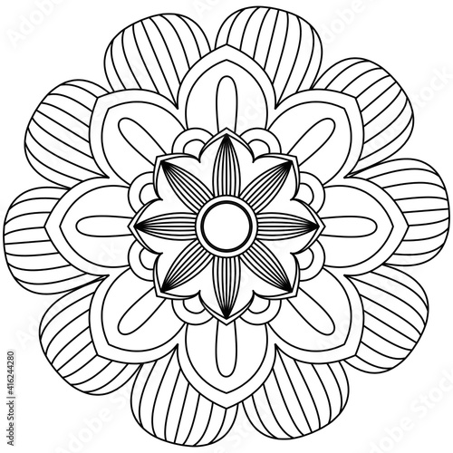 Simple Mandala Shape for Coloring. Vector Mandala. Floral. Flower. Oriental. Coloring Book Page. Outline.
