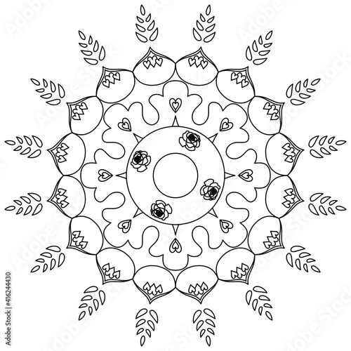 Simple Mandala Shape for Coloring. Vector Mandala. Floral. Flower. Oriental. Coloring Book Page. Outline.
