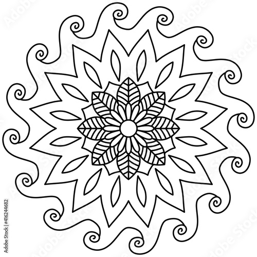 Simple Mandala Shape for Coloring. Vector Mandala. Floral. Flower. Oriental. Coloring Book Page. Outline.
