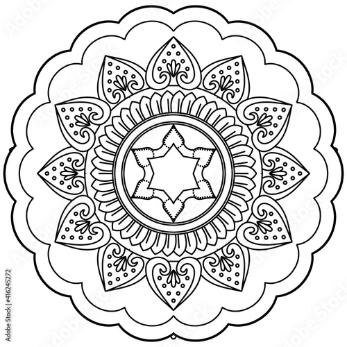 Simple Mandala Shape for Coloring. Vector Mandala. Floral. Flower. Oriental. Coloring Book Page. Outline.
