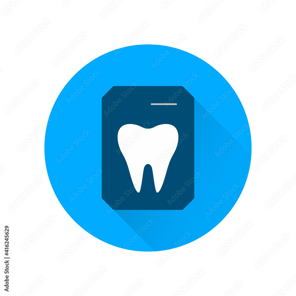 Tooth x-ray icon with long shadow. Sign for dentistry clinic. Orthodontics concept. Tooth x-ray icon with long shadow. Sign for dentistry clinic. Orthodontics concept.