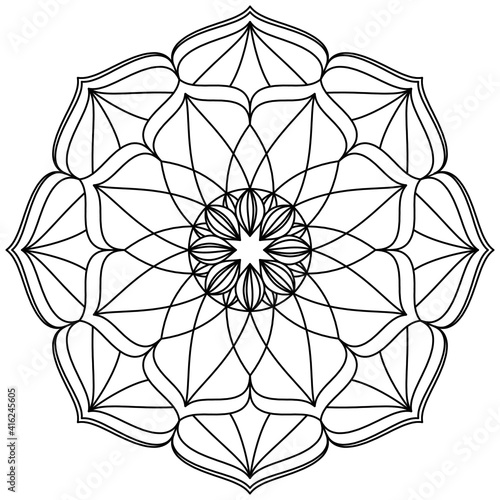 Simple Mandala Shape for Coloring. Vector Mandala. Floral. Flower. Oriental. Coloring Book Page. Outline.
