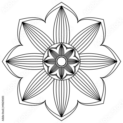 Simple Mandala Shape for Coloring. Vector Mandala. Floral. Flower. Oriental. Coloring Book Page. Outline.
